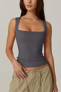 Summer Square-neck Tank Vest Ins Fashion Slim Solid Sleeveless Tops For Women Clothing