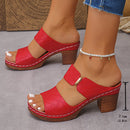 Chunky Heel Sandals Summer Round Toe Plaid Slides Slippers Fashion Outdoor High Heels Shoes For Women