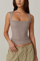 Summer Square-neck Tank Vest Ins Fashion Slim Solid Sleeveless Tops For Women Clothing