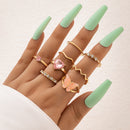Set Of Seven Geometric Hemp Pattern Rings