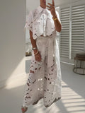 Cardigan Top And Wide-leg Pants Two-piece Set