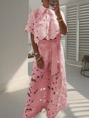 Cardigan Top And Wide-leg Pants Two-piece Set