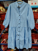 Plaid Printed Ruffle Dress V Neck Button Three-quarter Sleeves Dresses For Women Clothing