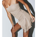 Ins Tube Top Dress With Drawstring Design Summer Backless Dresses For Women Party Club Clothing