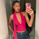 Deep V-neck Halter Tops Summer Fashion Y2K Sleeveless T-shirt For Women Clothing