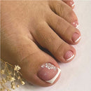 24PCS White Flowers Press On Toenails, French Tip Short Square Fake Toe Nails Full Cover ,Glue On Toenails Floral Designs False Toe Nails For Women Stick On Toenails