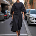 Loose Batwing Sleeve Dress Fashion Waist-tighted Solid Color Elegant Dresses For Women Clothing